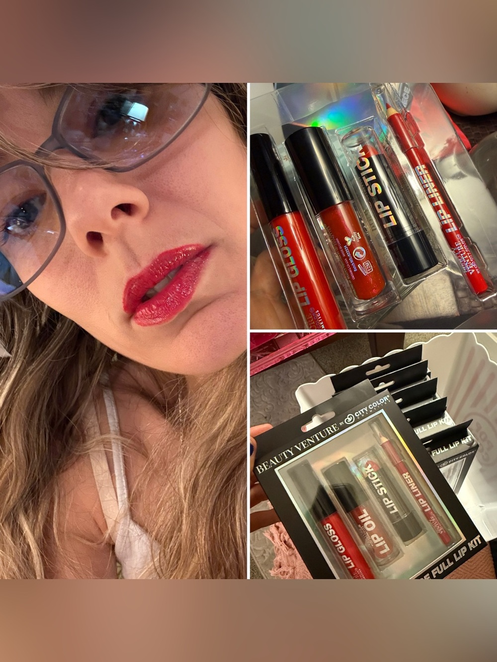 SEXY RED! City Color 4-Piece Lip Kit Gloss, lip liner, lipstick, 💄 Lip Oil